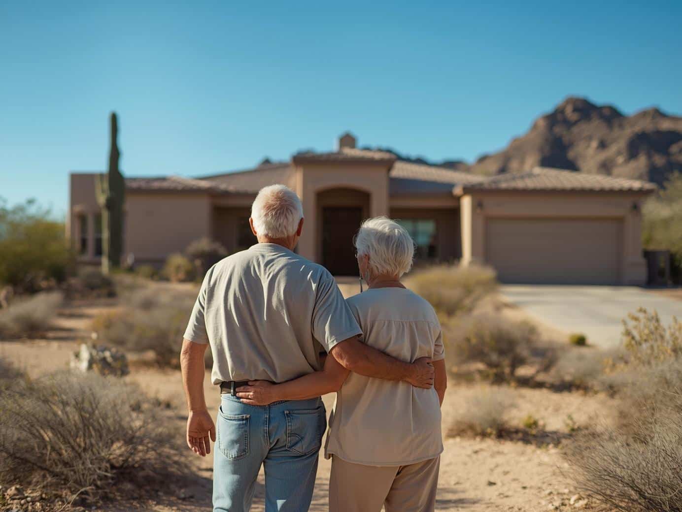 old couple viewing house in arizona