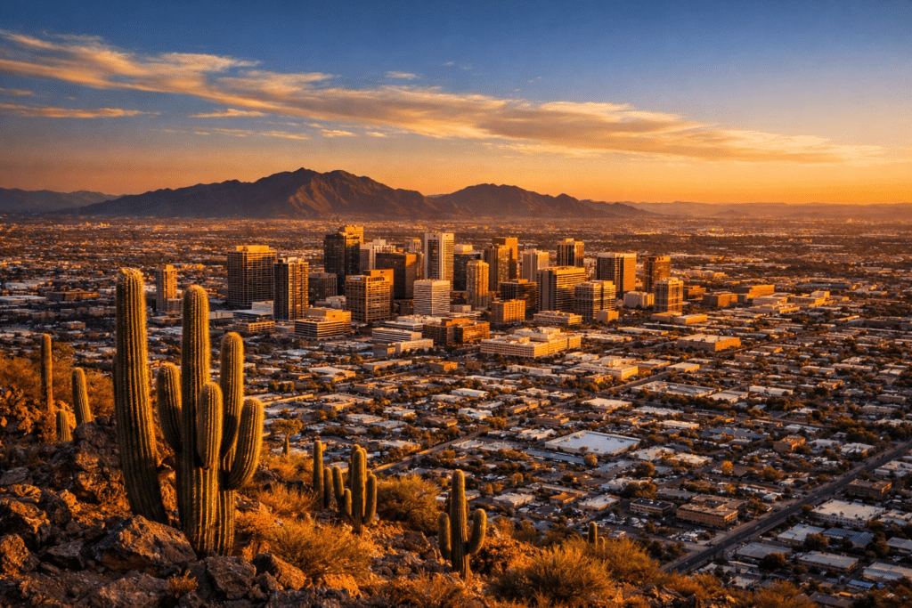 Golden hour over Phoenix skyline