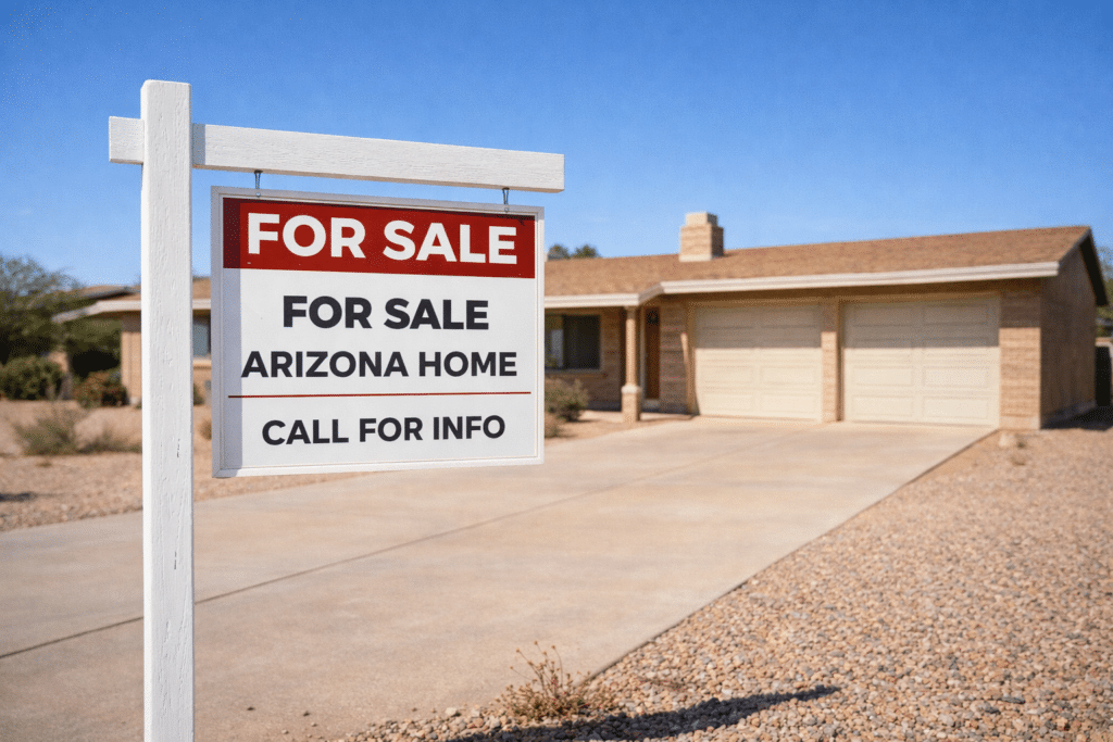 Apache Junction houses for sale sign in front of resale single-family home