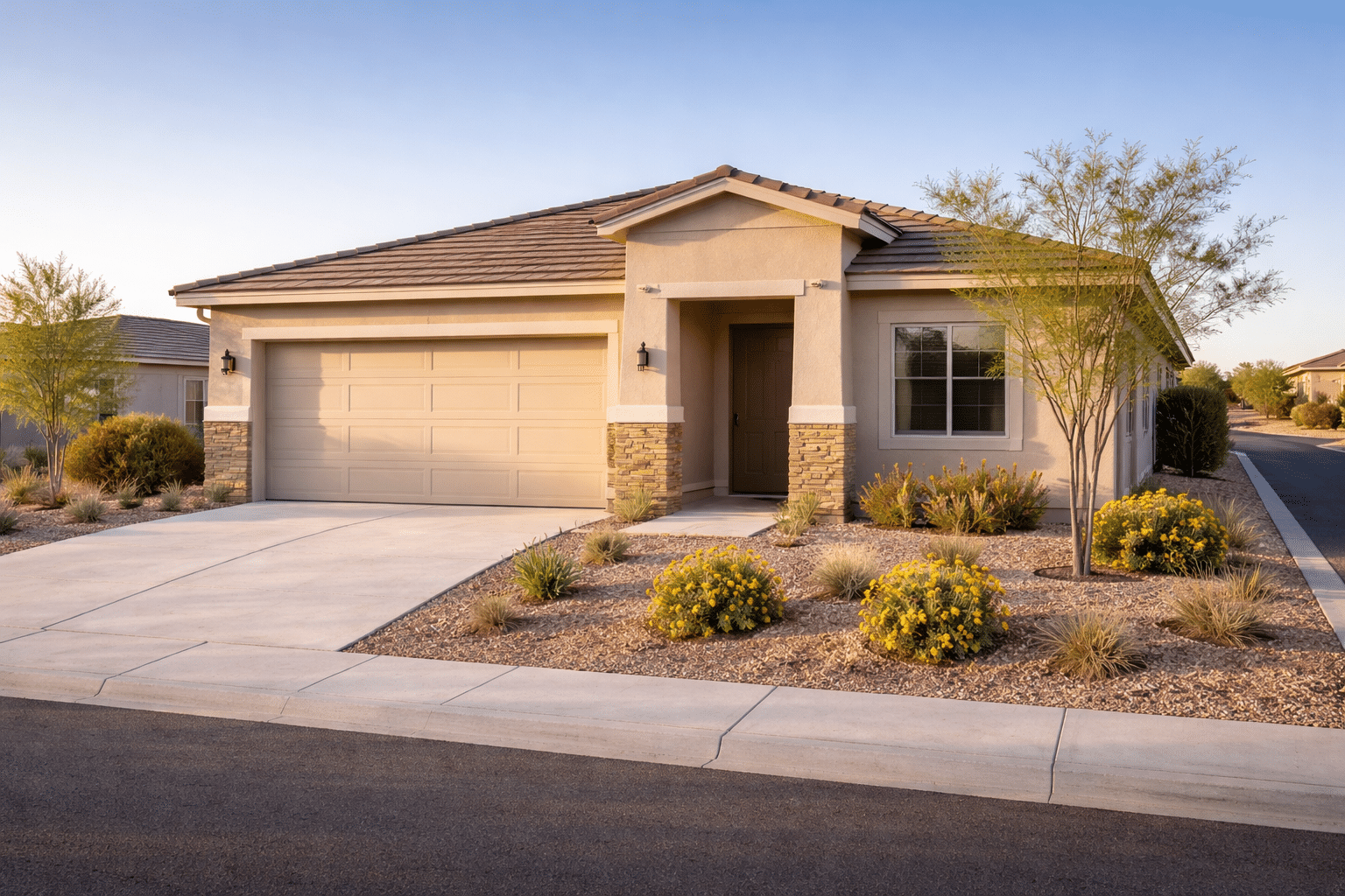 Casa Grande real estate new construction single-family home exterior in Pinal County Arizona — West USA Realty