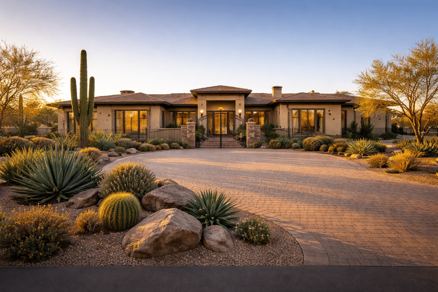 Established Arizona home with tile roof beneath a deep-blue winter sky, surrounded by green Sonoran Desert hillsides in Florence, Arizona — West USA Realty