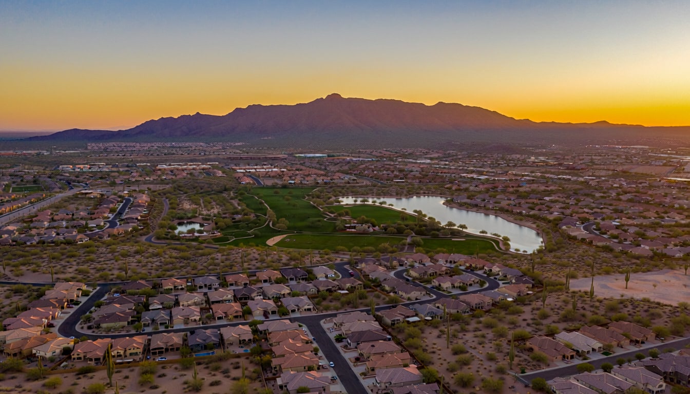 High-fidelity aerial drone photograph capturing the expansive Anthem, AZ
