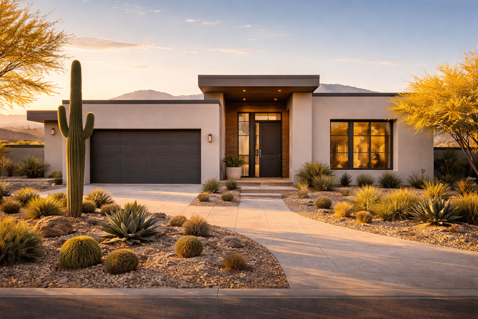 homes for sale in Peoria AZ new construction exterior desert-contemporary Golden Hour