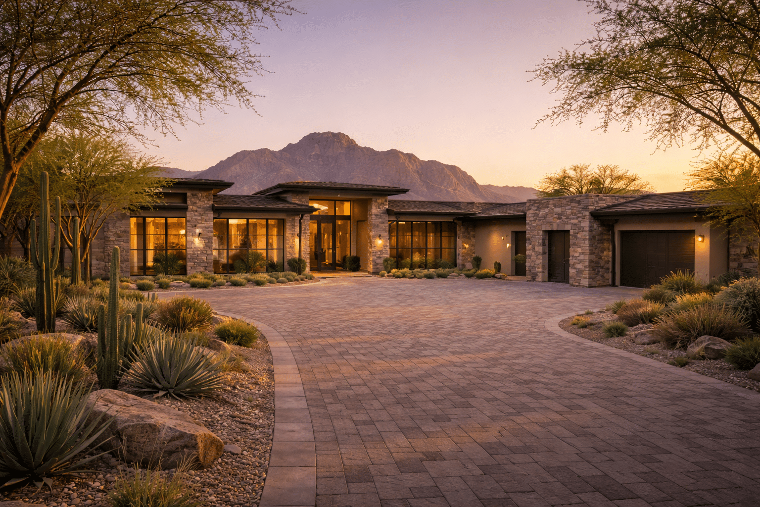 Scottsdale AZ homes for sale luxury desert-contemporary exterior Camelback Mountain Golden Hour