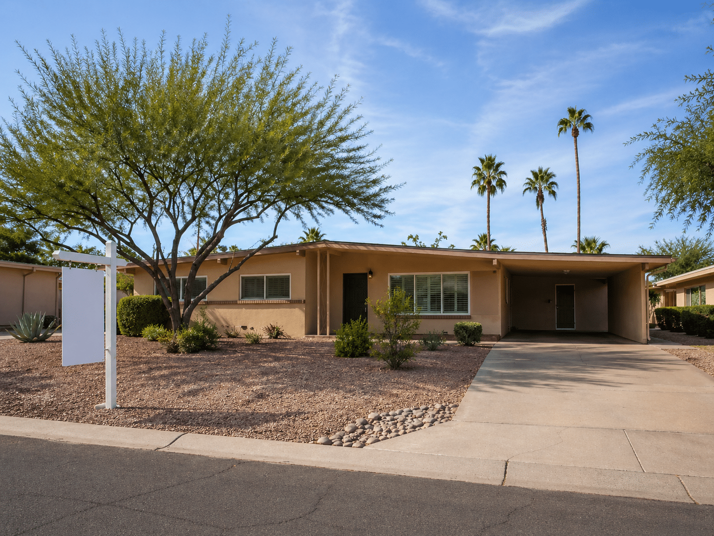 Desert-style home with xeriscape landscaping