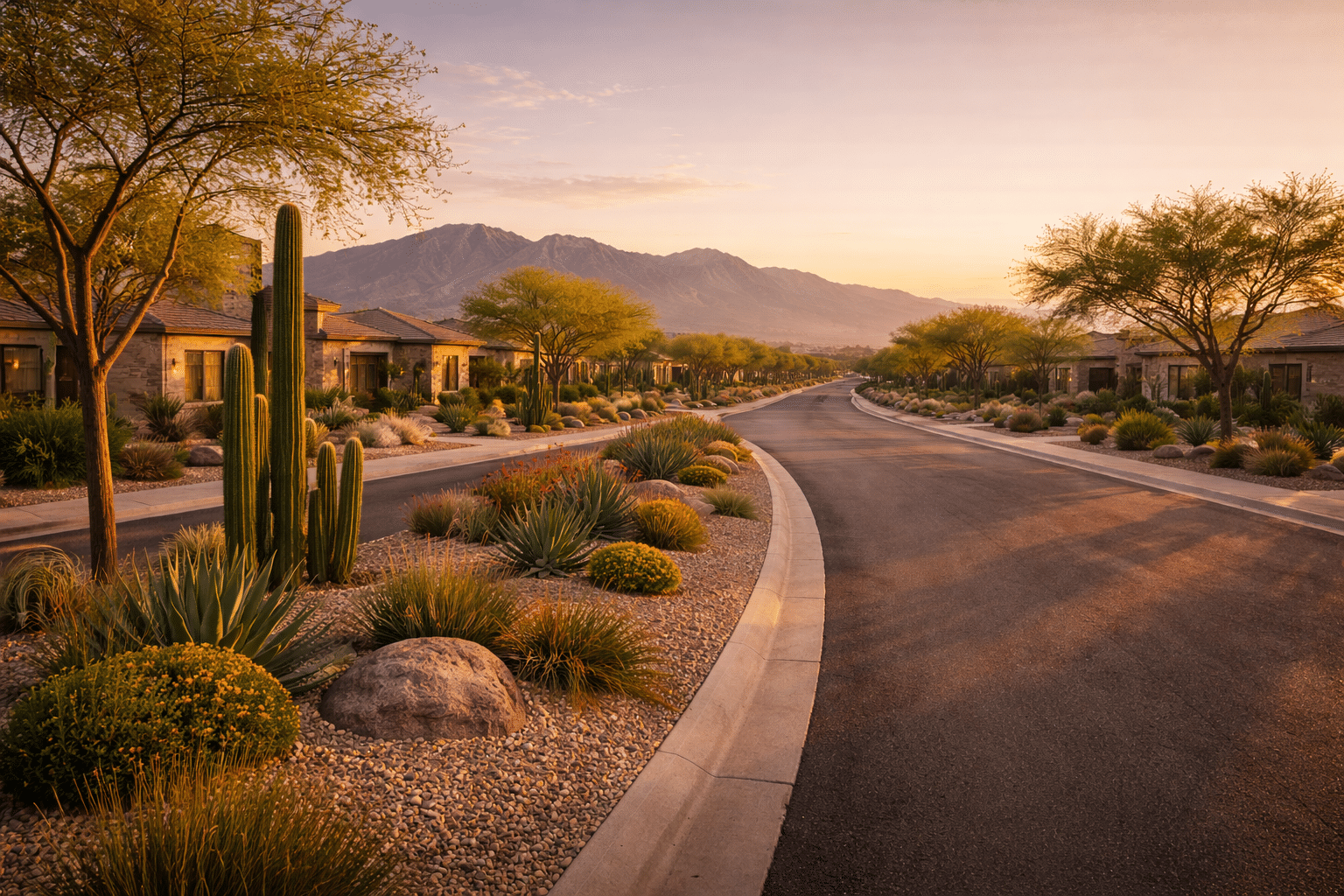 Surprise AZ homes for sale West Valley master-planned streetscape White Tank Mountains Golden Hour