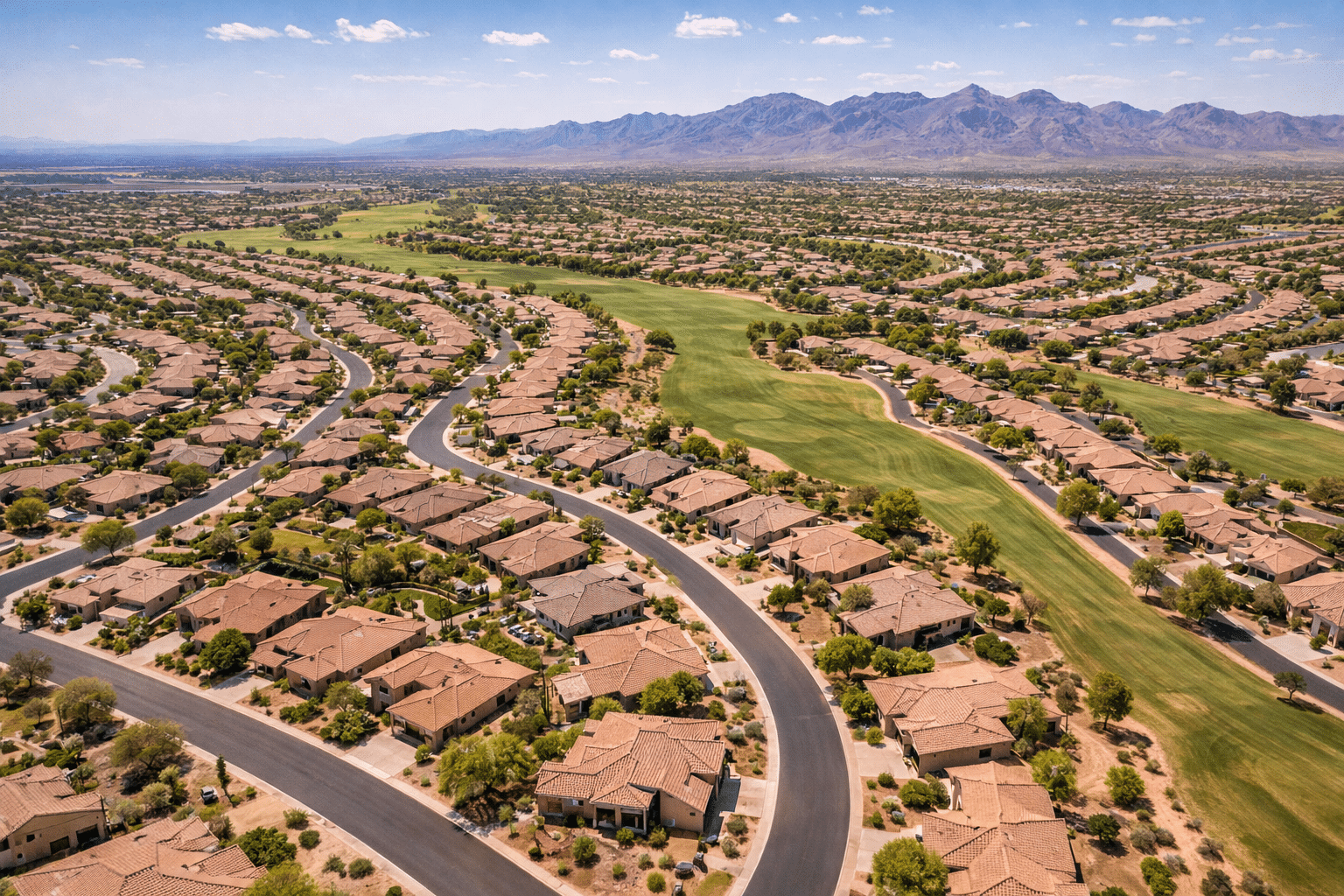 Litchfield Park Real Estate aerial view of a compact master-planned neighborhood - West Usa Realty