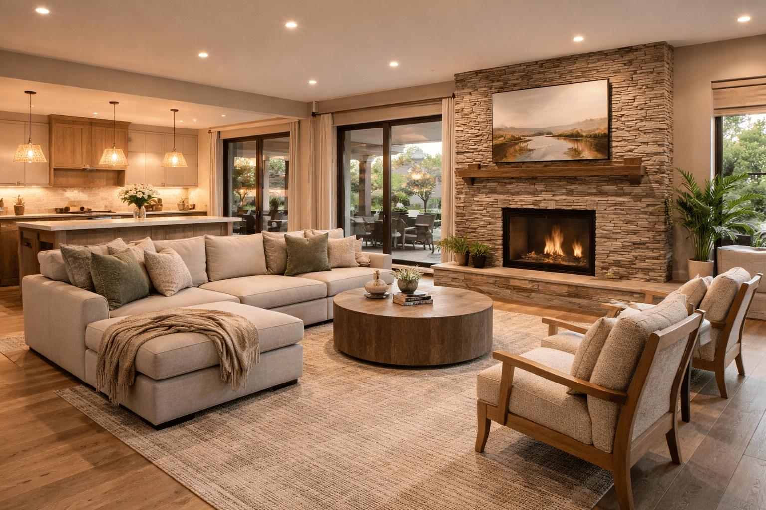 homes for sale in Mesa AZ staged great room open floor plan warm lighting interior