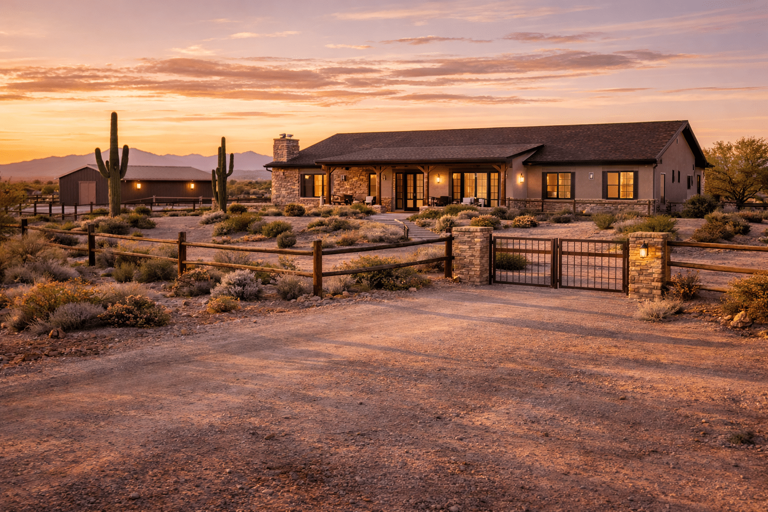 New River AZ homes for sale horse property ranch exterior Golden Hour acre lot