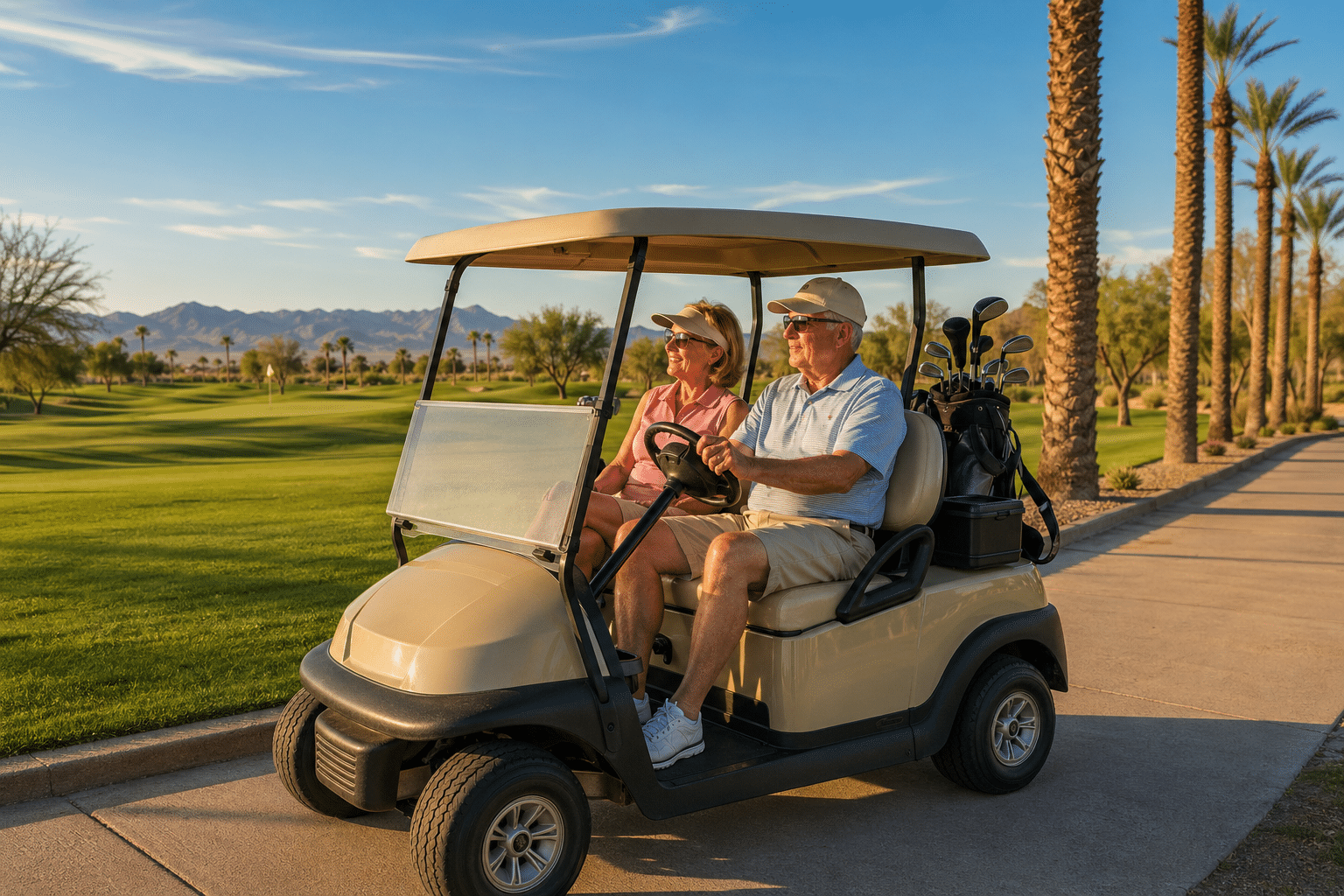Relaxed drive on a sunny golf course