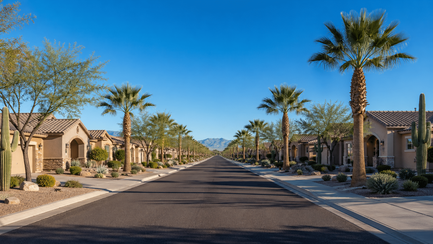 esidential boulevard in a West Valley Arizona master-planned 55+ active adult community