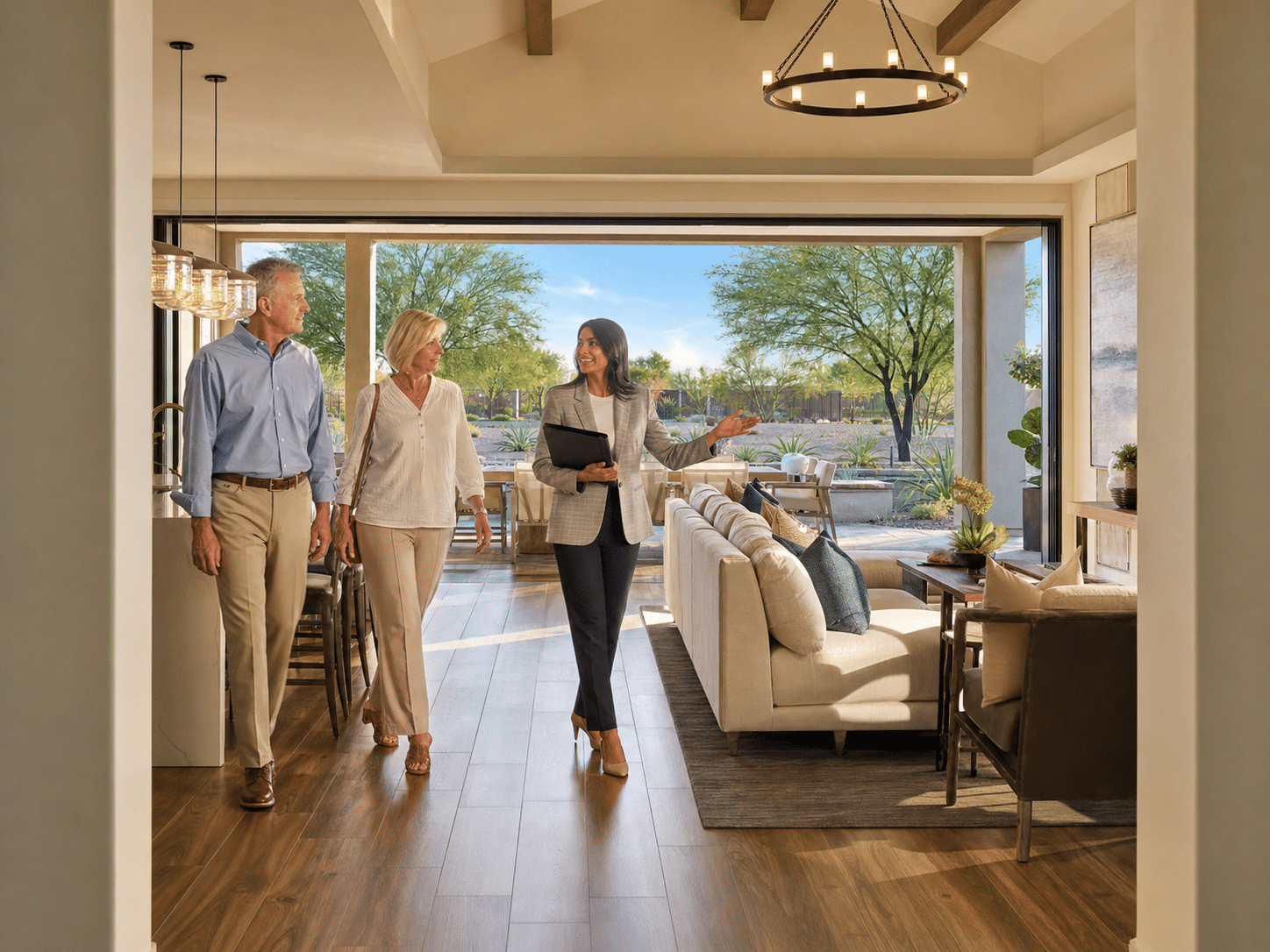 walking through a Toll Brothers-style open-concept model home in a newer Surprise Arizona 55+ community