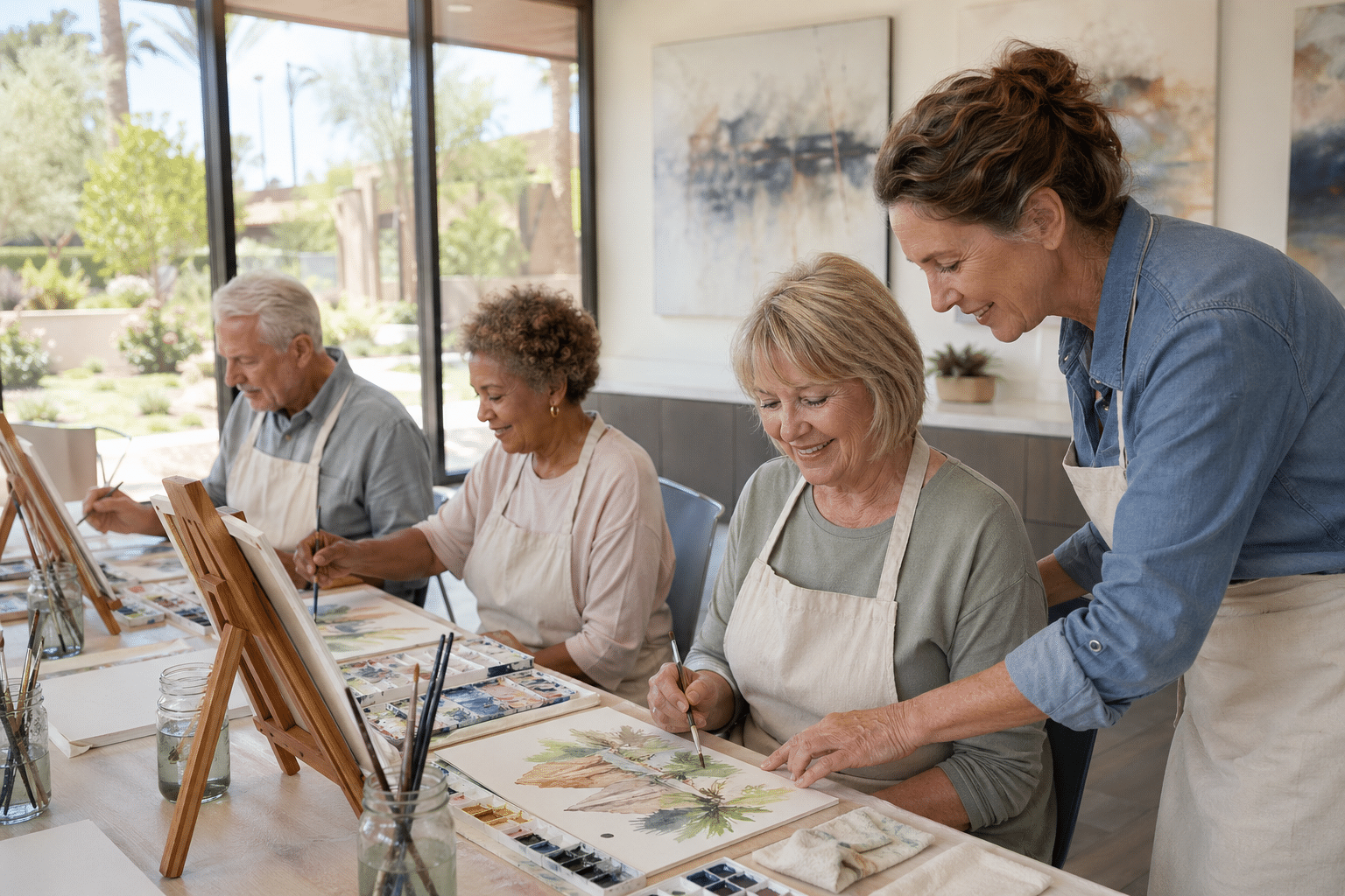 watercolor art class at a Scottsdale Shadows community room.