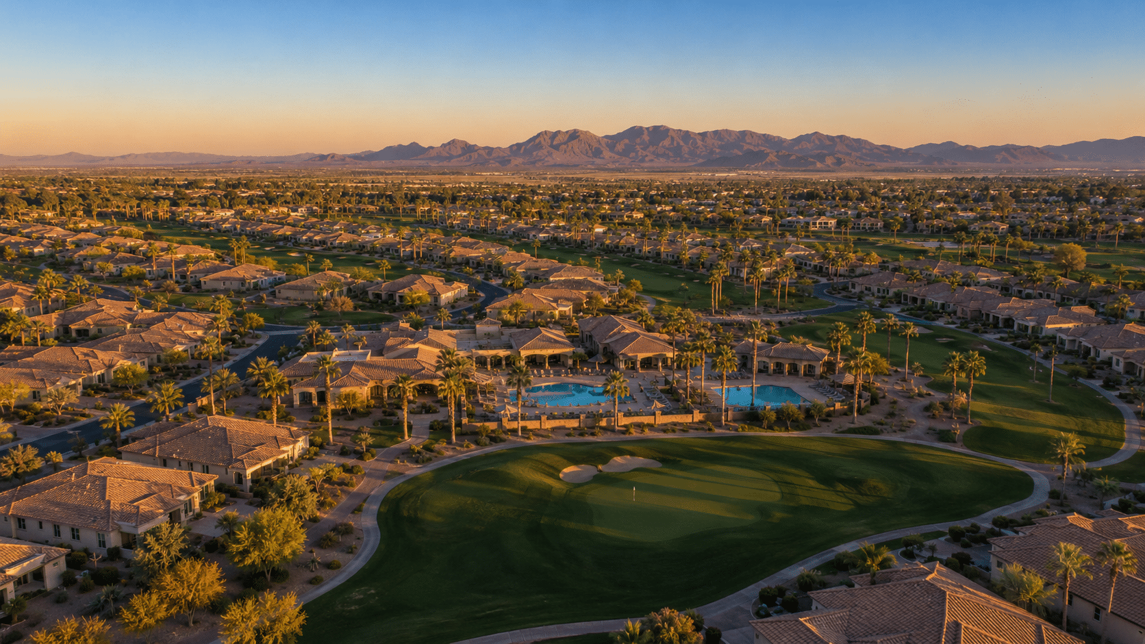 south-Chandler tile-roof neighborhood with the executive golf course threading between the streets
