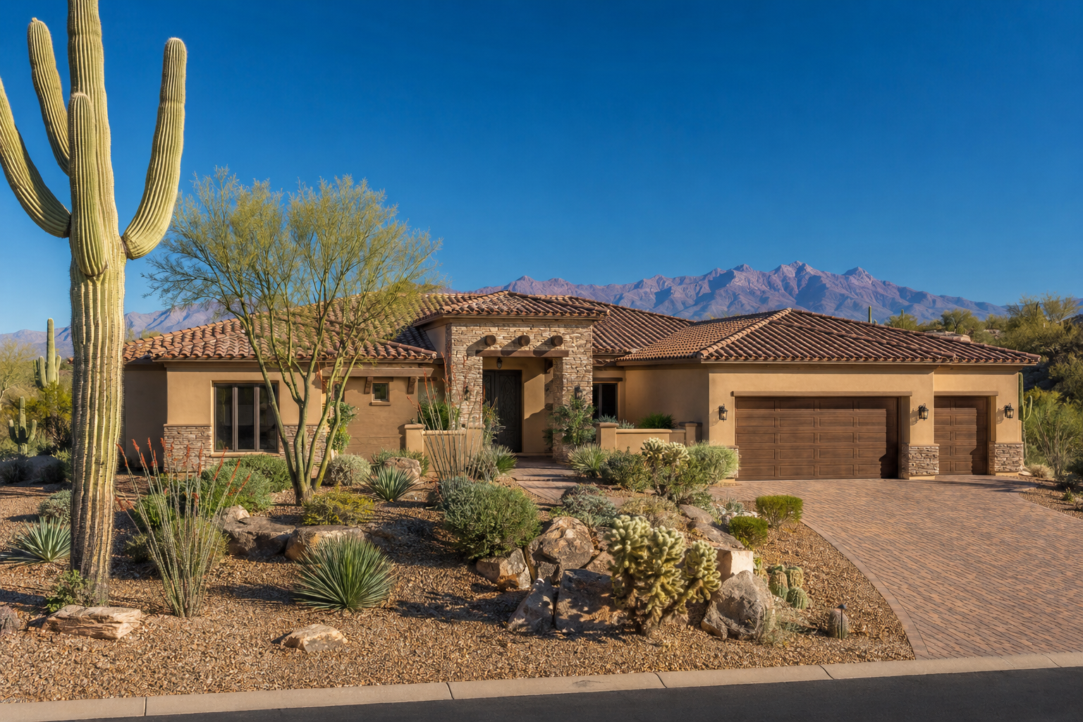 custom single- family home in territorial-Sonoran styling