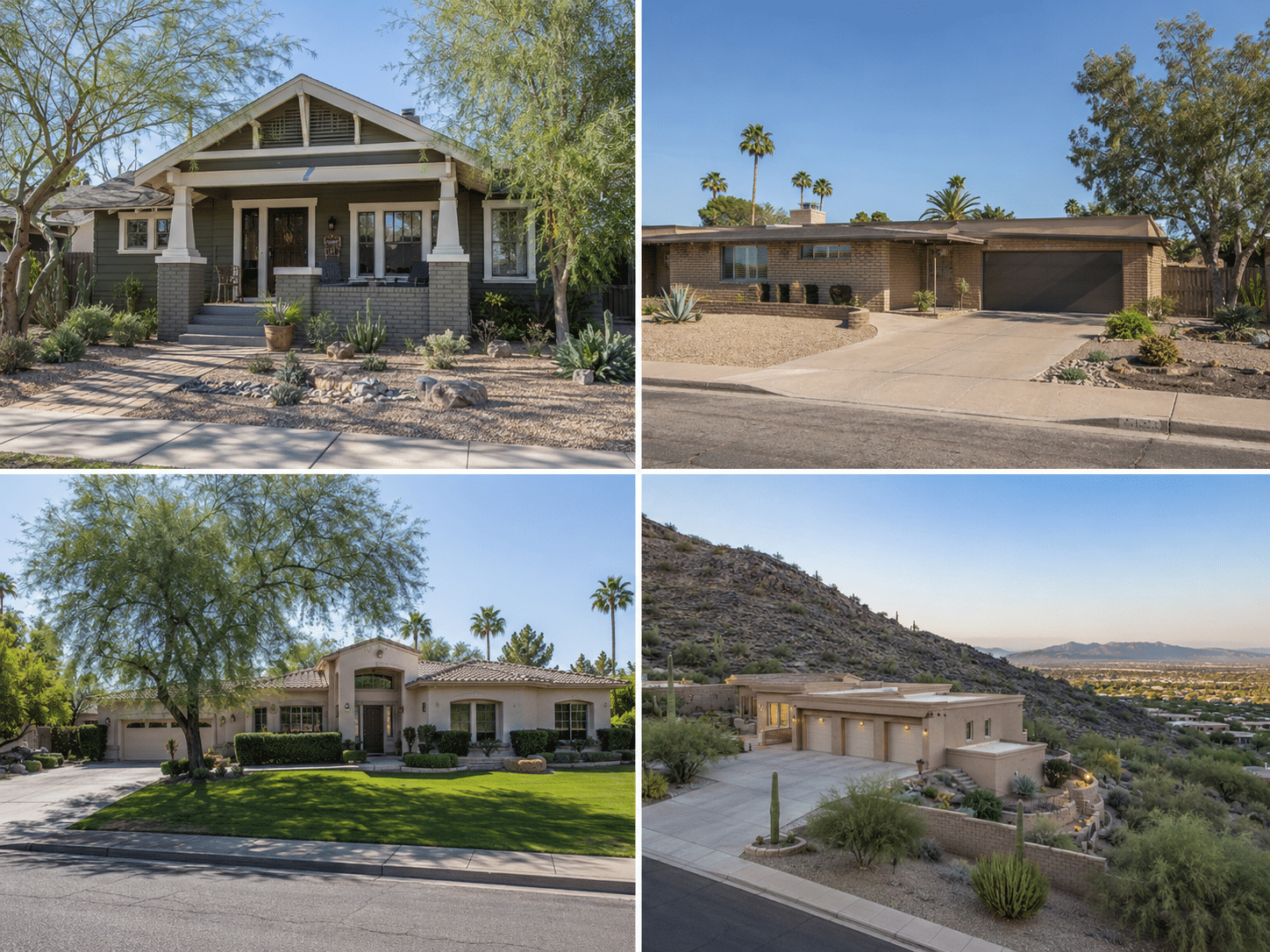 Phoenix Real Estate in North Mountain Village showing historic bungalows, ranch homes, and hillside property options - West Usa Realty