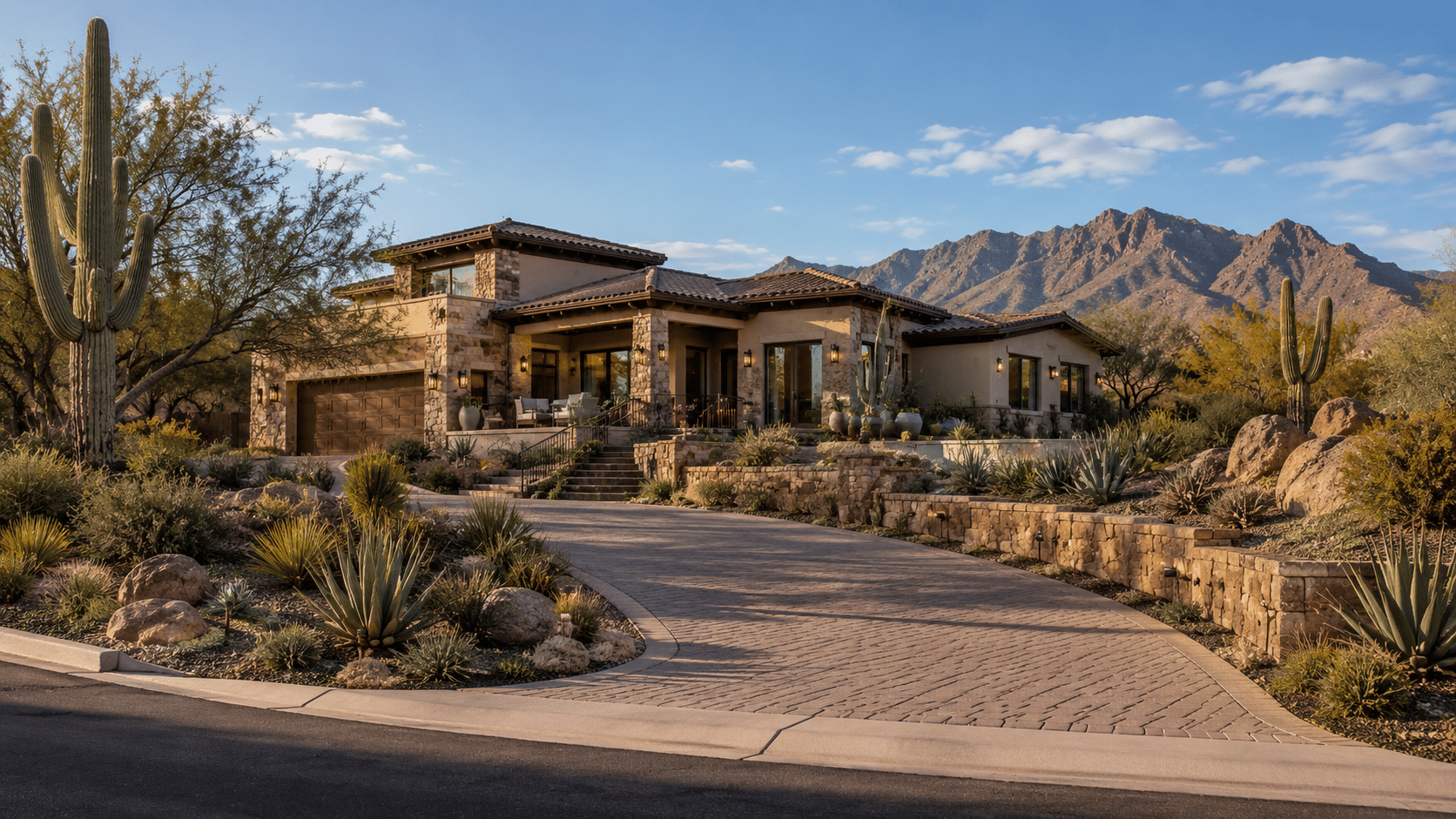 Ancala Scottsdale luxury home exterior with resort-style pool and covered loggia