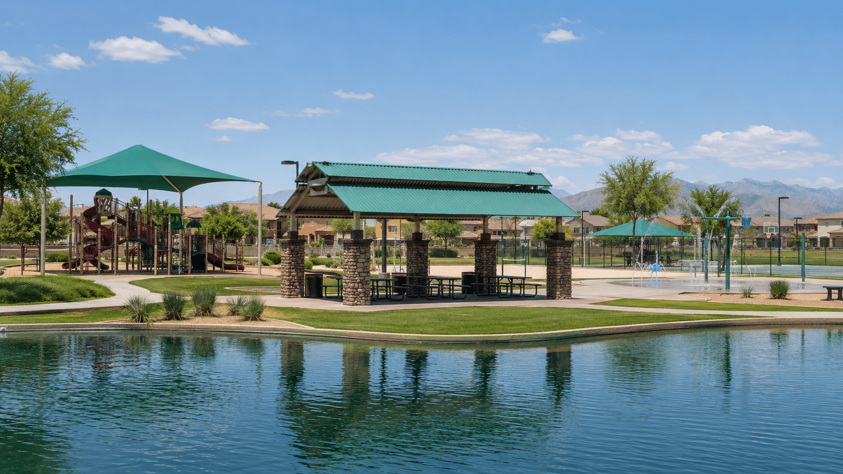 Trailside Point Park splash pad and pond Laveen Farms Phoenix AZ