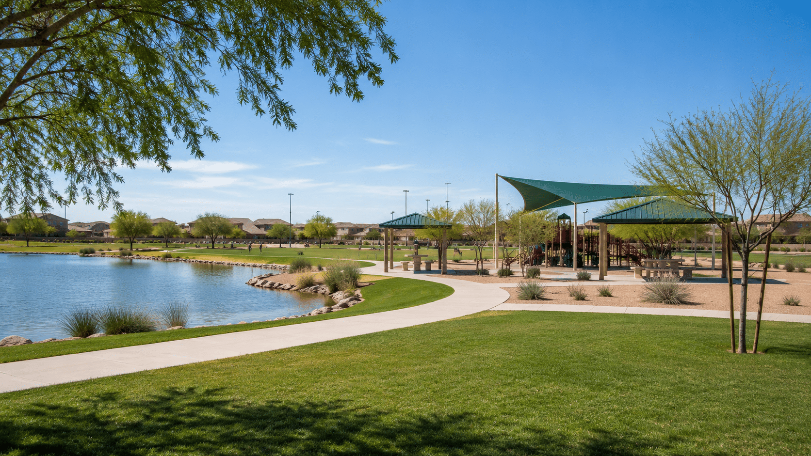 Trailside Point Laveen community park with lake and splash pad