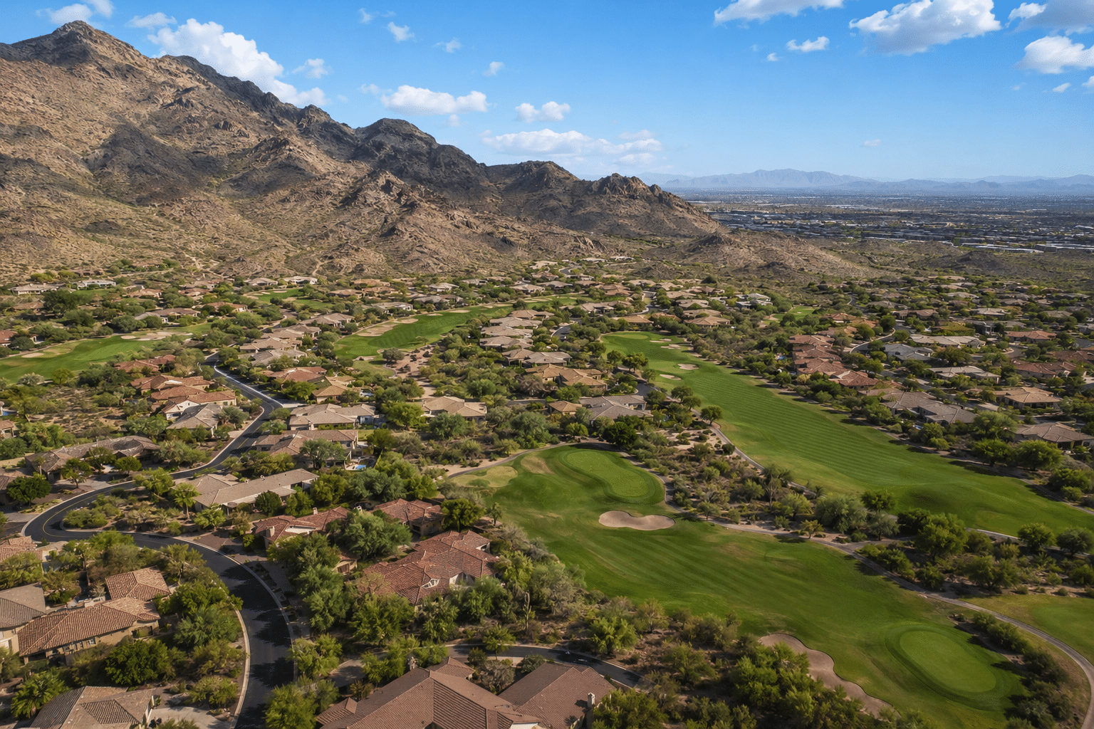 Foothills Club West homes for sale aerial view with South Mountain Park and Preserve
