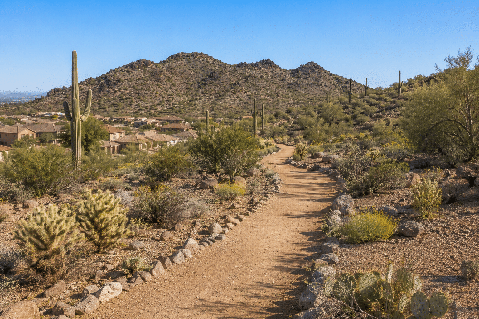 Deem Hills Recreation Area Ridgeline Trail hikers Sonoran Desert saguaro