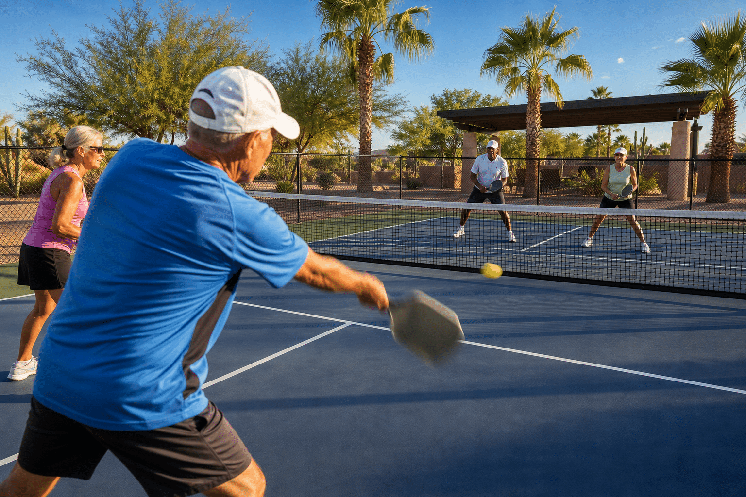 outdoor pickleball court at a Sonoran Desert 55-plus community in central Pinal County