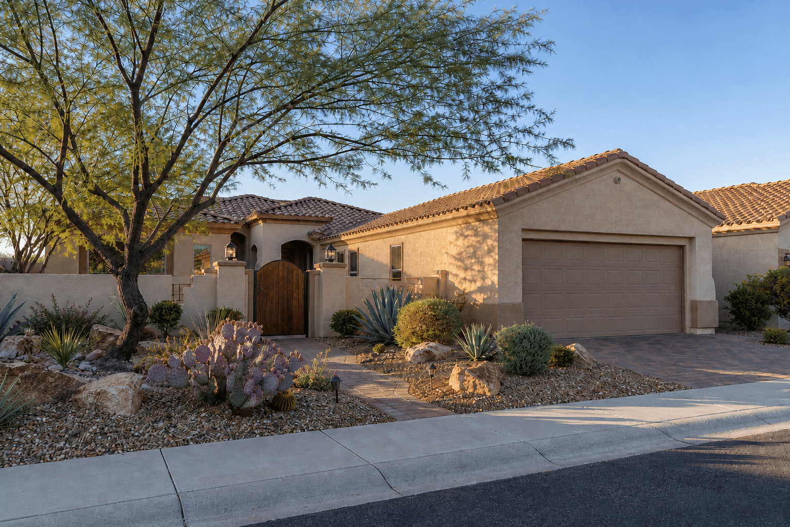 exterior of a single-story Mediterranean Trilogy at Power Ranch home in Gilbert, Arizona