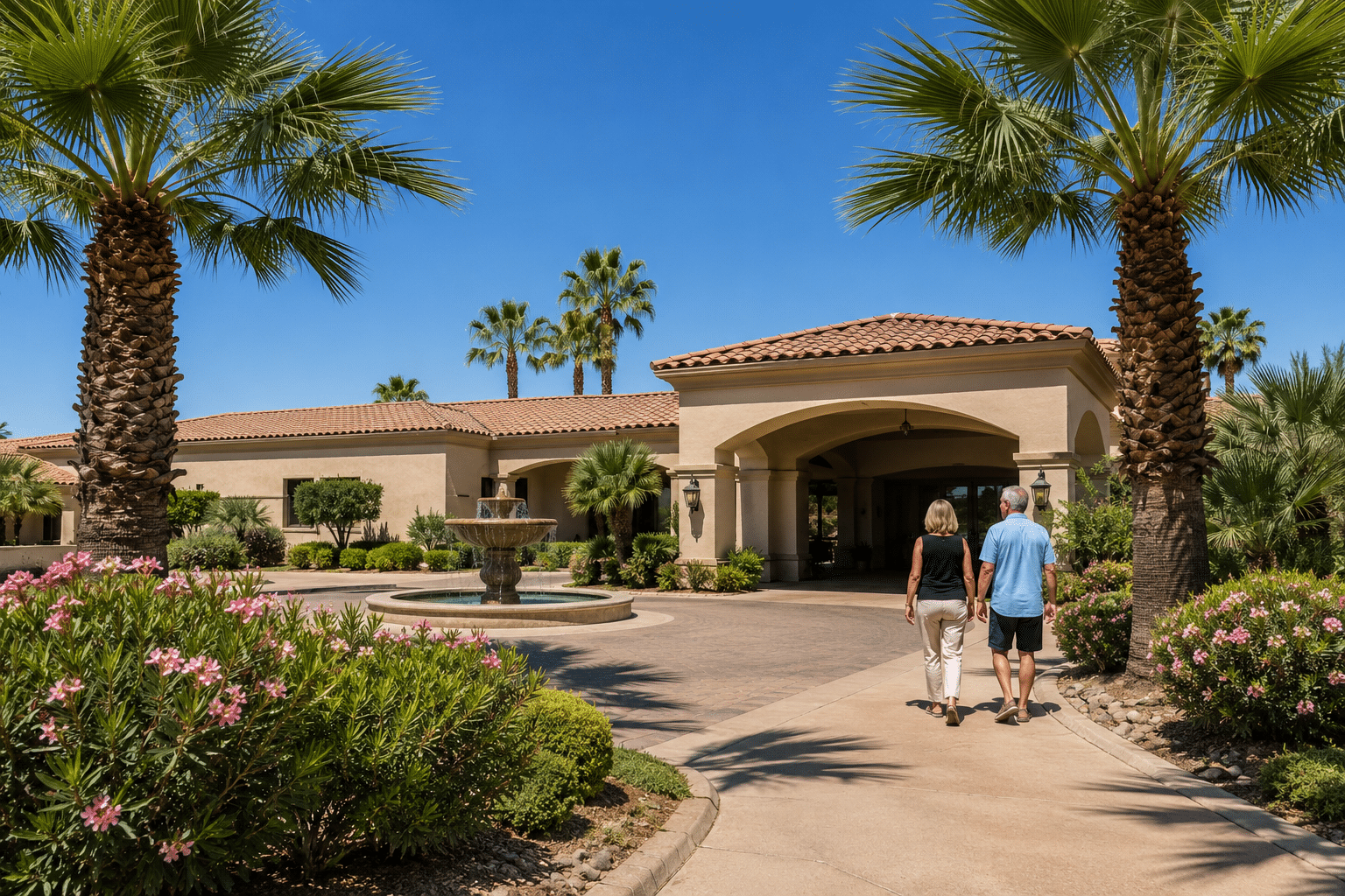 Sun Lakes Arizona village clubhouse exterior at midday