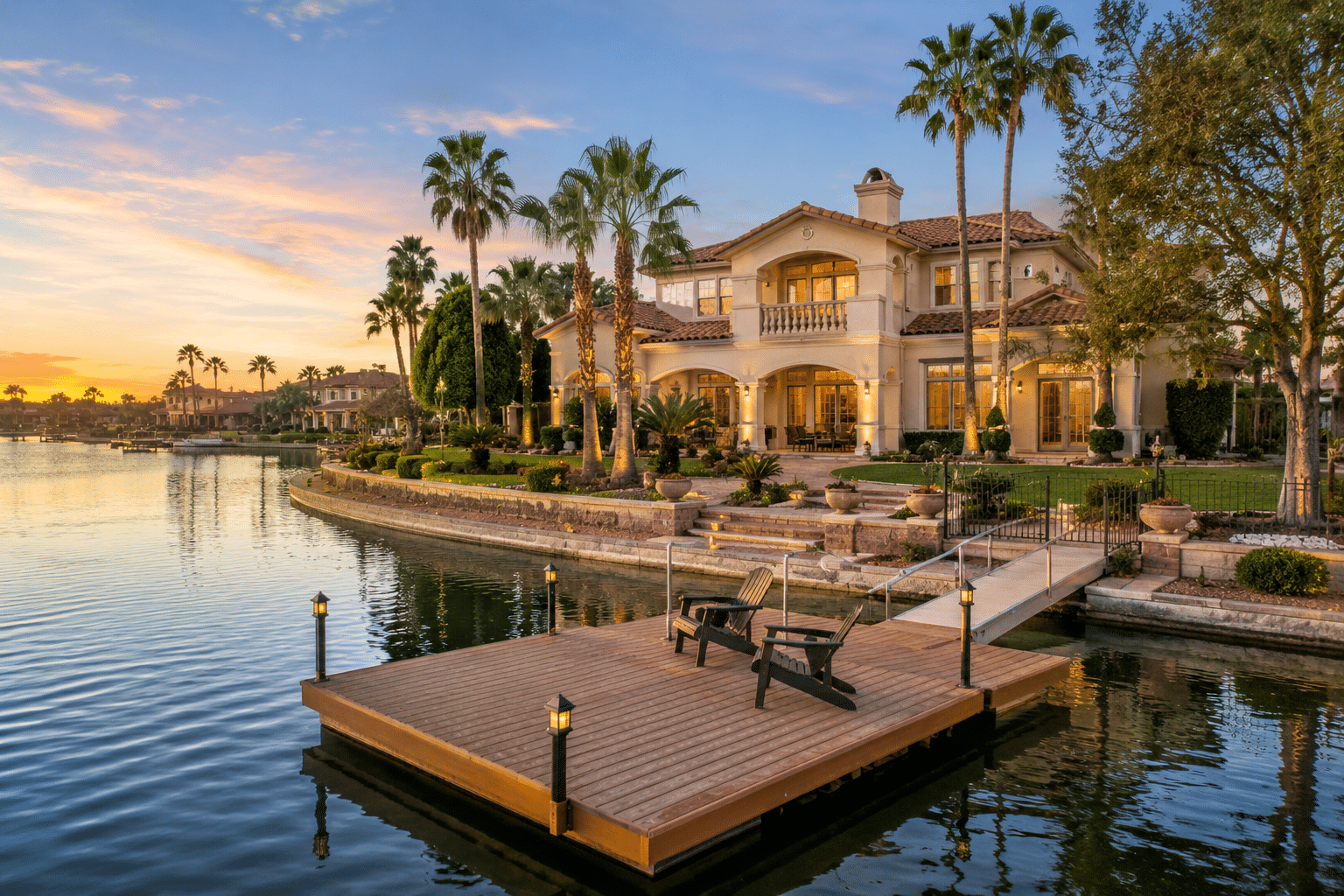 Val Vista Lakes homes for sale waterfront estate with private dock