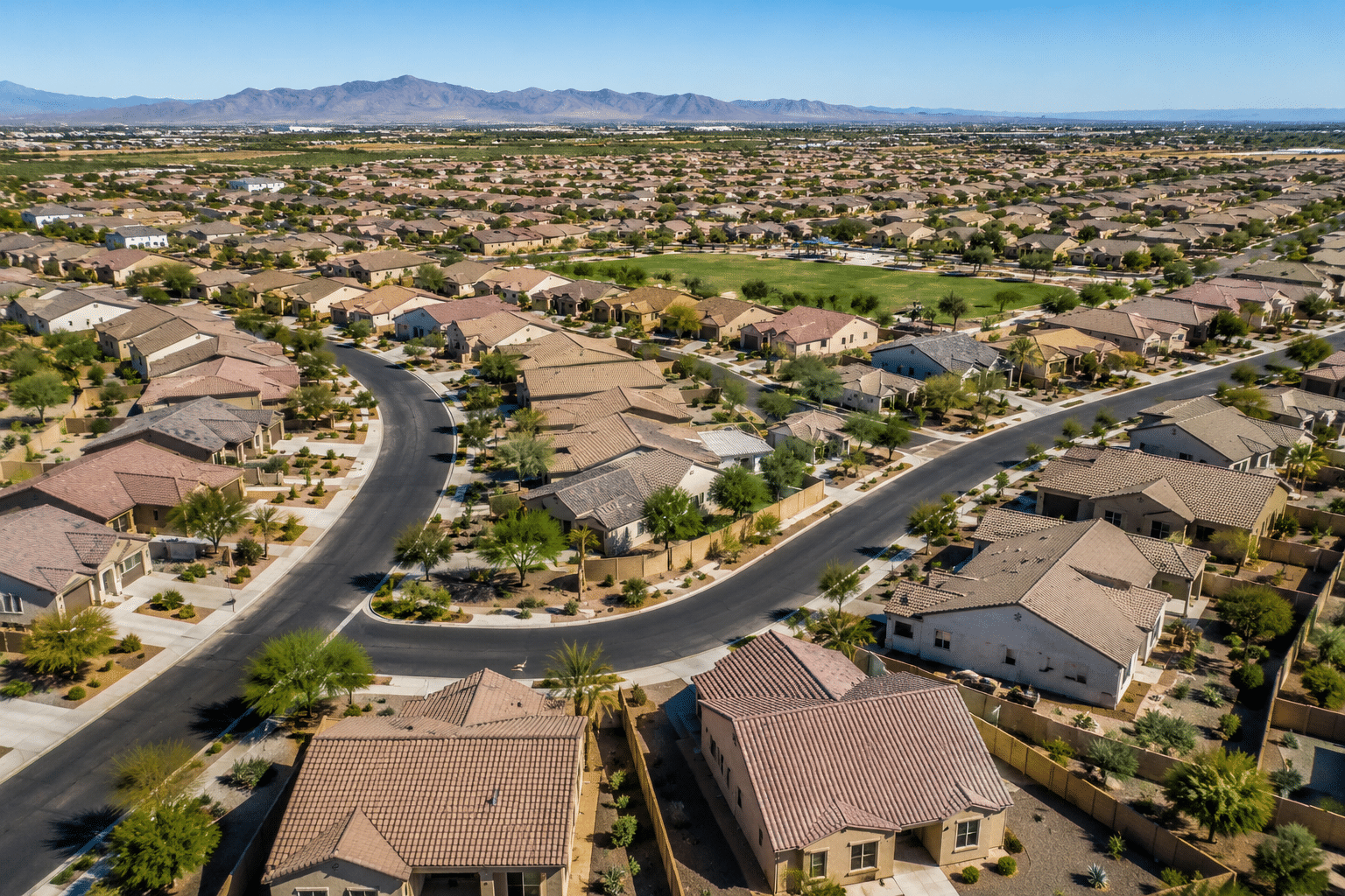 Fulton Estates Avondale neighborhood aerial view of homes and streets