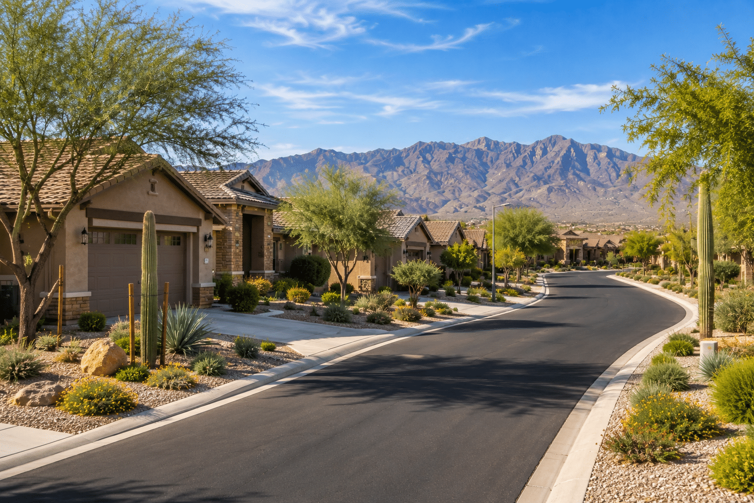 Festival Foothills neighborhood street with Sonoran Desert landscaping