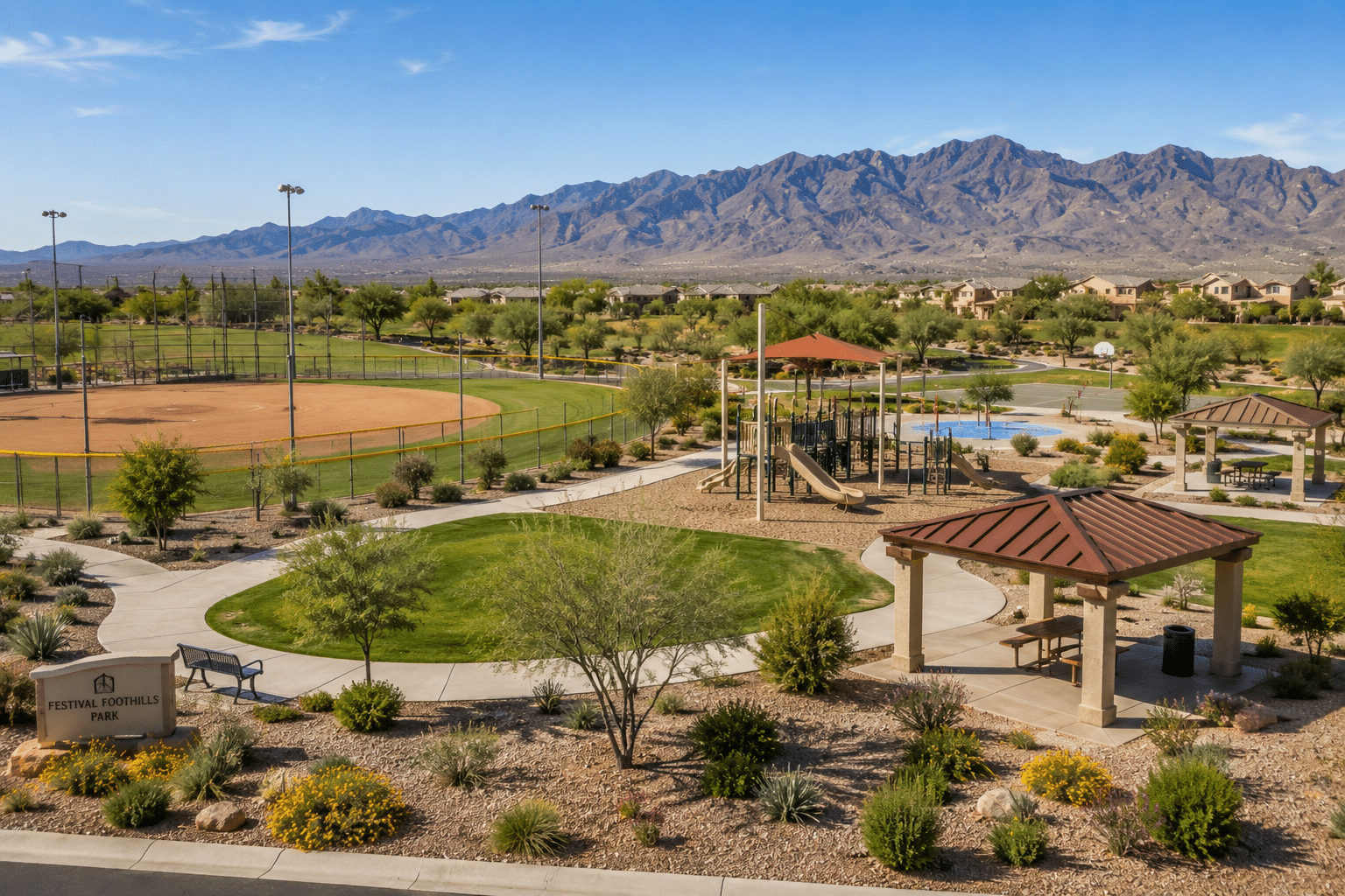 Festival Foothills community park softball field and playground Buckeye