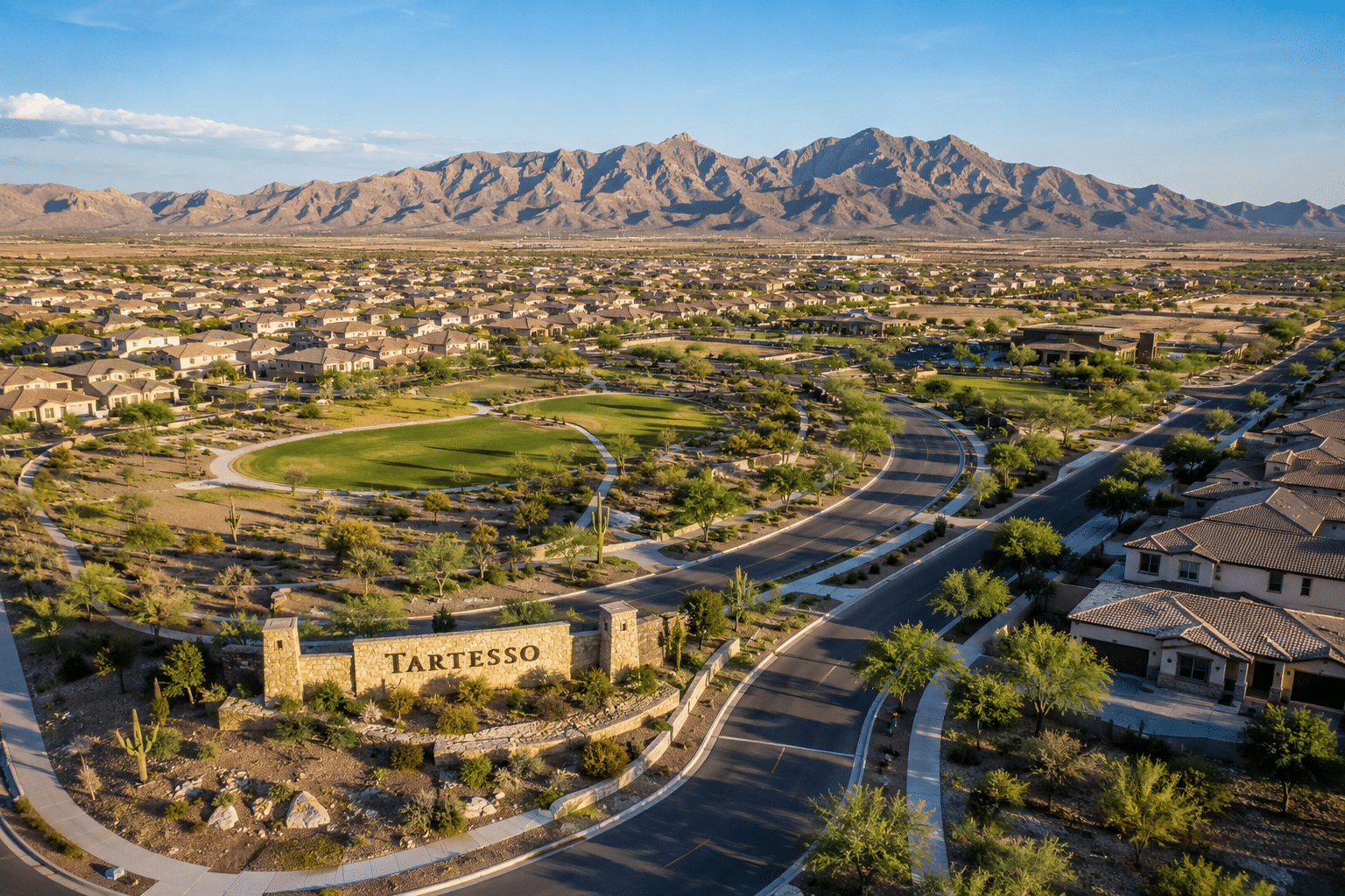 Tartesso master-planned community aerial view White Tank Mountains Buckeye AZ