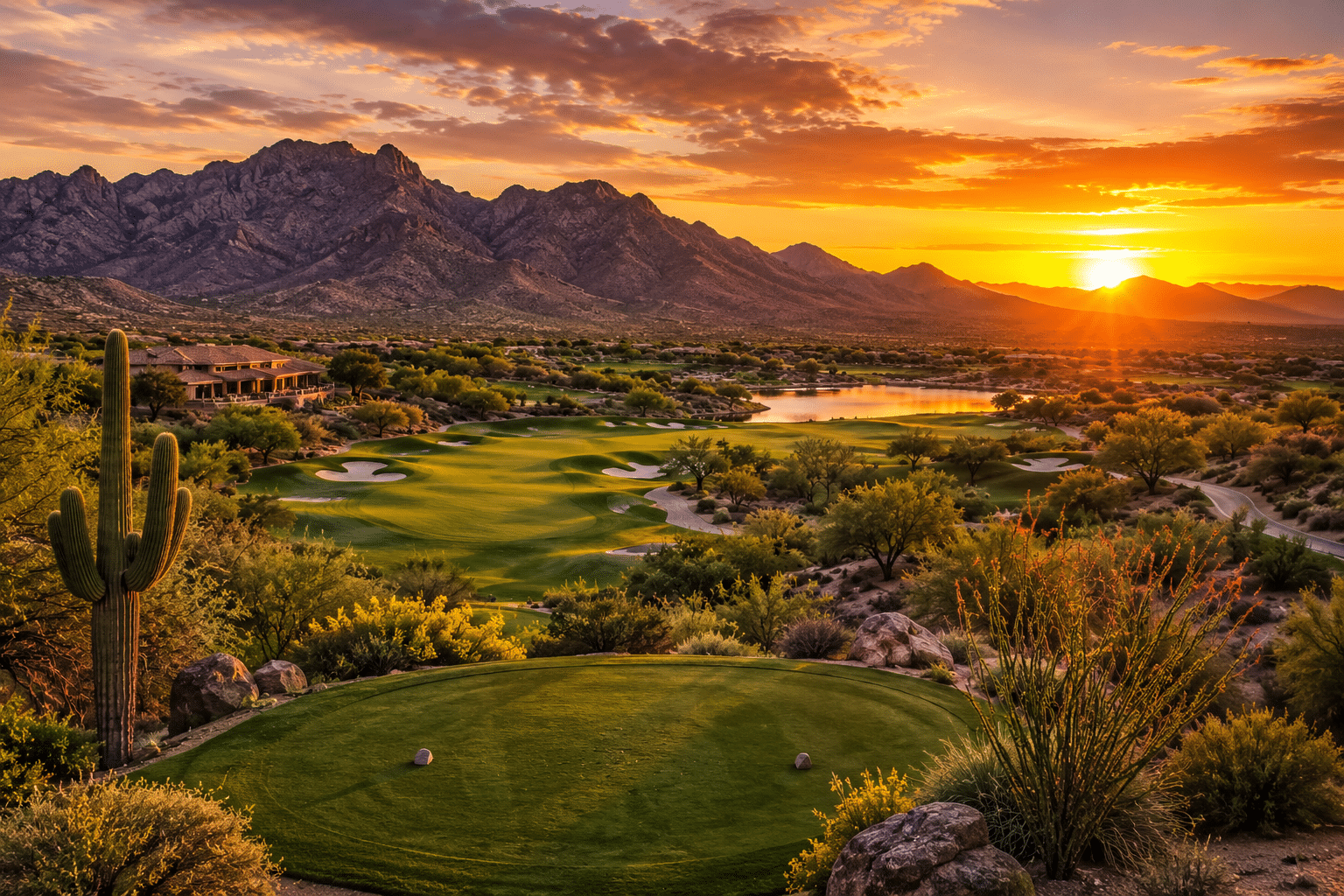 Golf Club of Estrella Nicklaus Design championship course at sunset Goodyear Arizona
