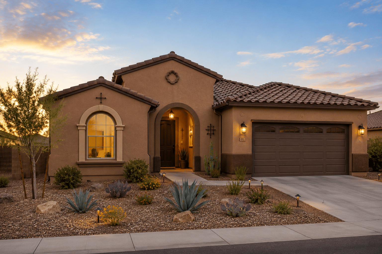 Desert Sky Ranch Brown Homes Spanish elevation home exterior