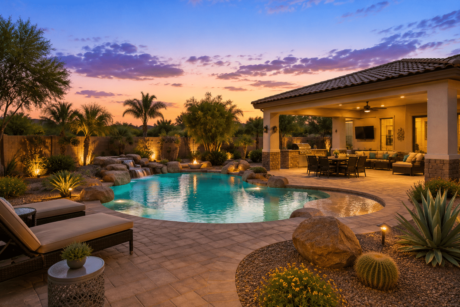 Hawthorn Manor Chandler backyard with resort-style pool and covered patio