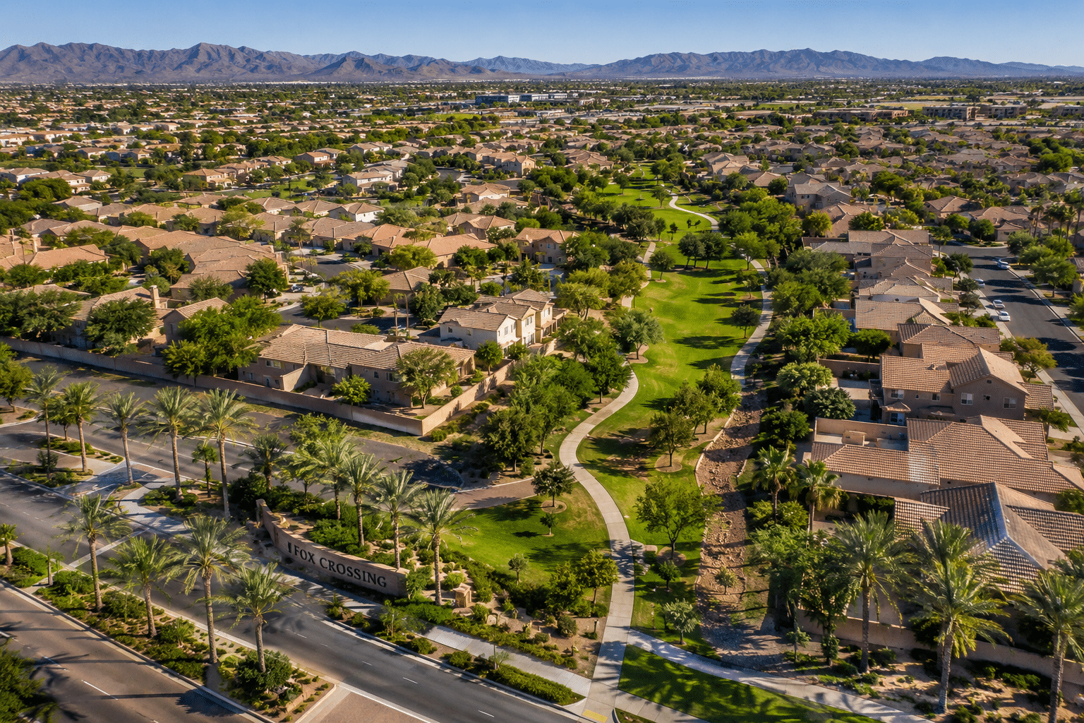 Fox Crossing Chandler AZ master-planned community aerial view
