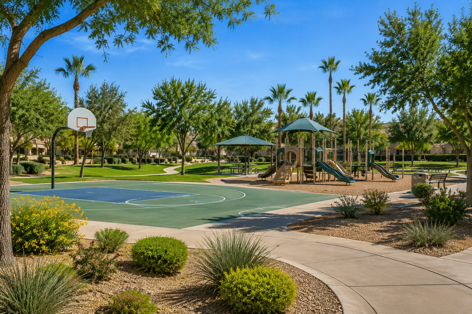 Fox Crossing Park Chandler basketball court children's playground