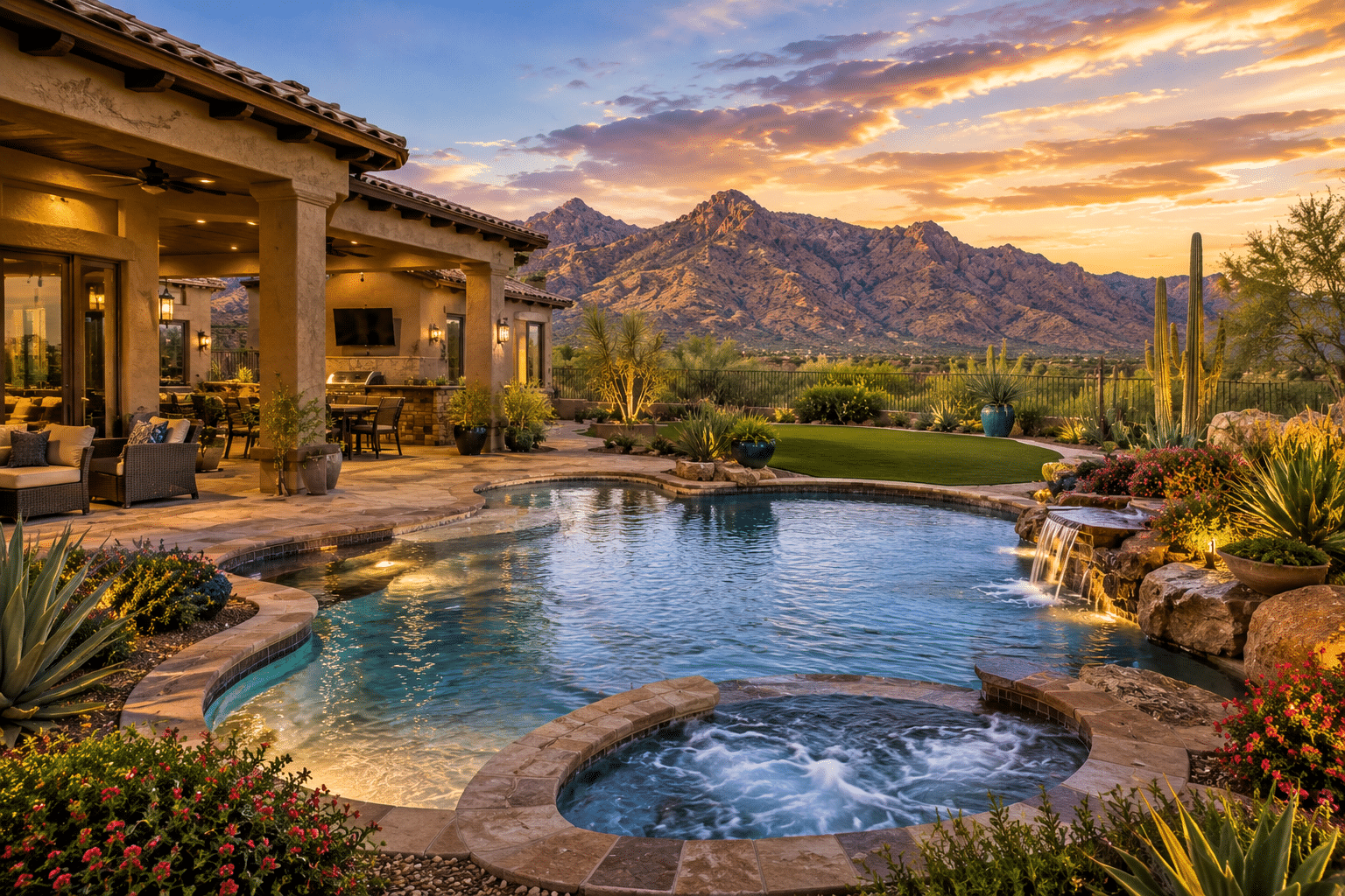 Mountain Bridge luxury home backyard pool mountain view Blandford Homes Mesa
