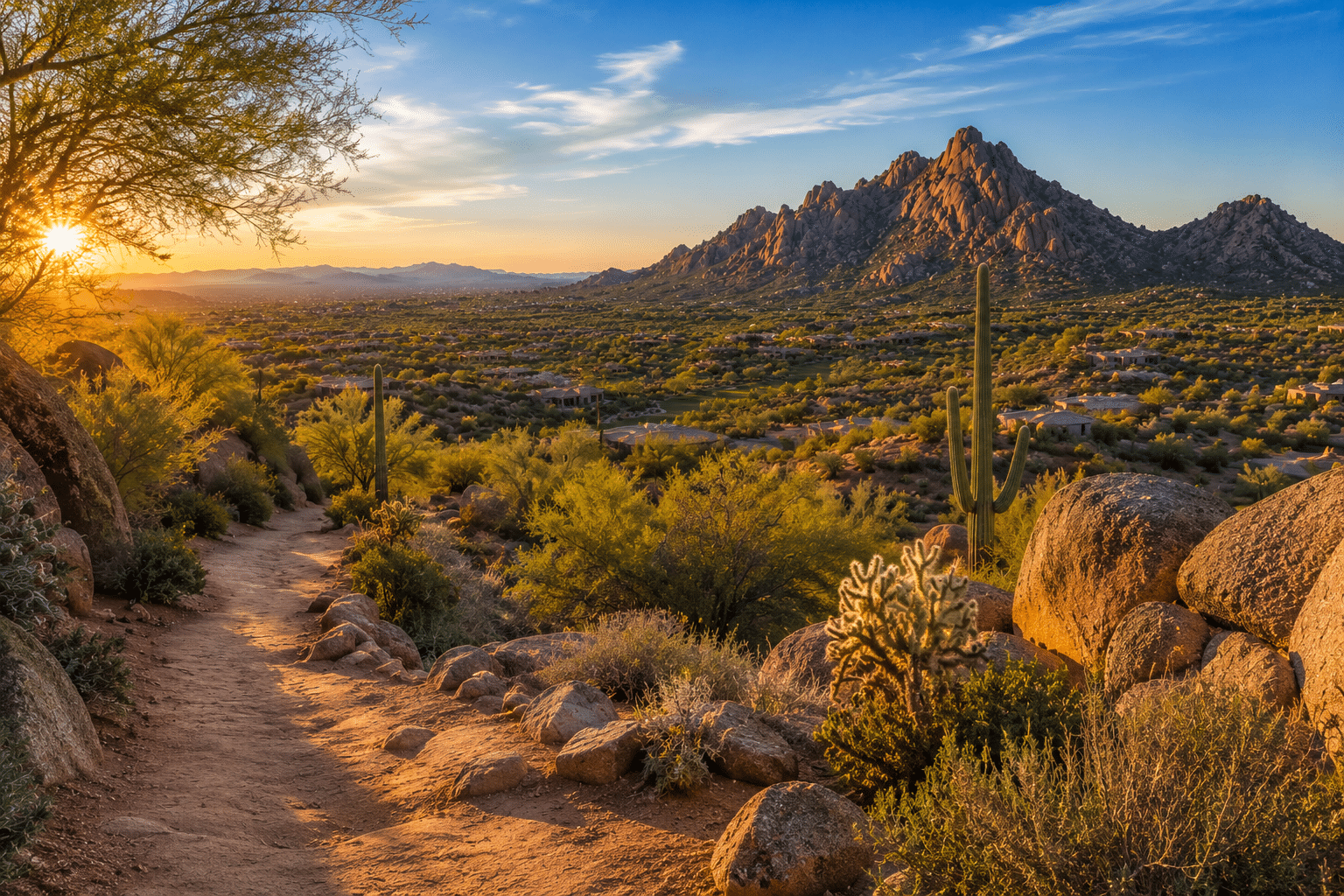 Pinnacle Peak Trail hiking view from Estancia North Scottsdale